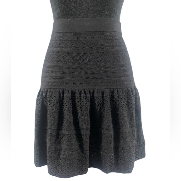 BCBG Black Embroidered Black Mini Skirt, Small - Picture 2 of 6